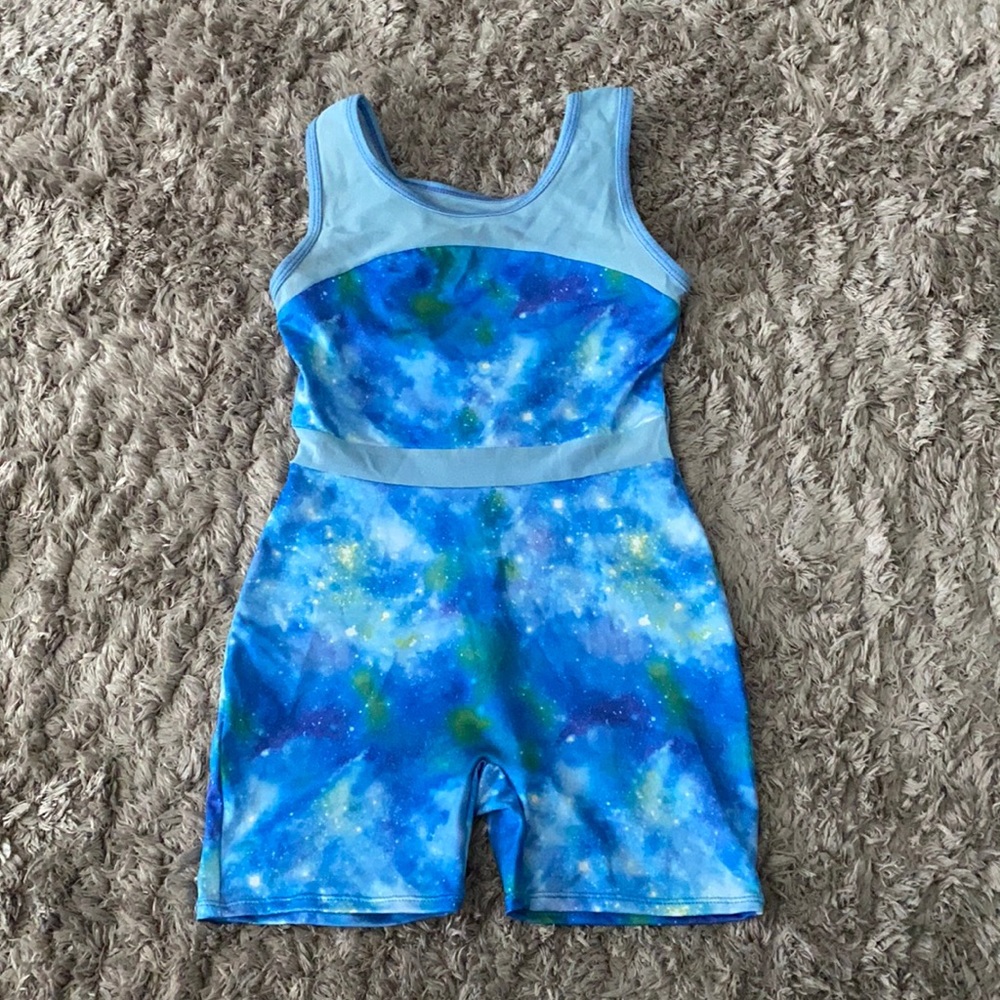 Girls Tie-Dye Gymnastics Biketard-light blue